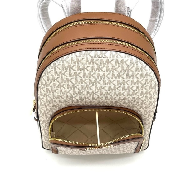 Michael Kors Jaycee Medium Zip Packet Backpack & Trifold Wallet Vanilla/Brown - Picture 10 of 13